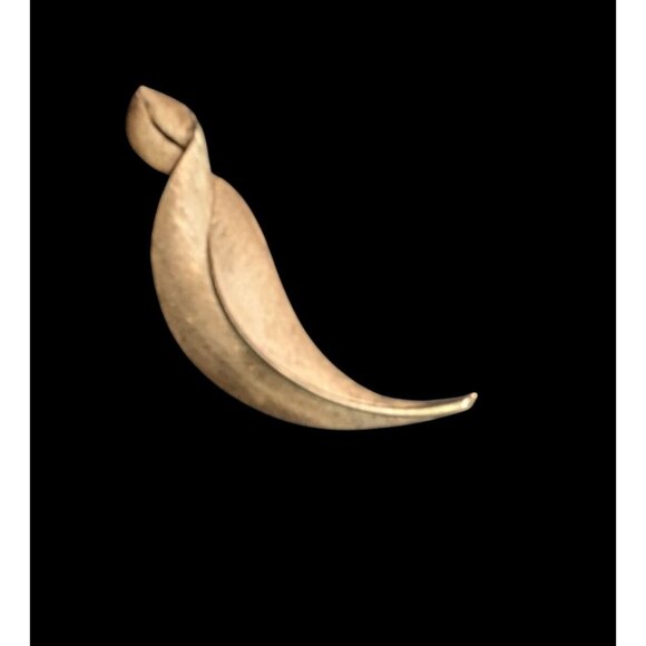 Vintage Crown Trifari Brushed Gold Tone Leaf Brooch & Clip-On Earrings  set - Picture 4 of 7